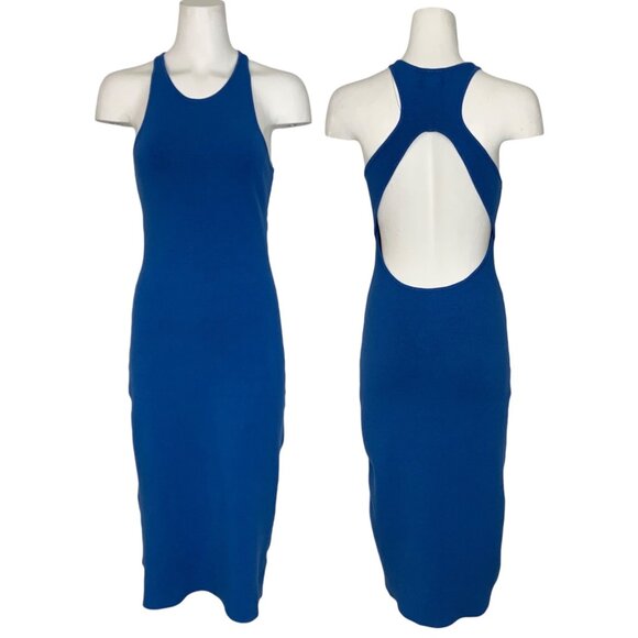 House Of Harlow 1969 Lux Essentials Knit Tank Dress M Blue Cutout Midi Bodycon - Picture 1 of 11